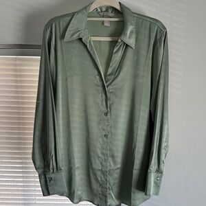 Sage green satin button down blouse